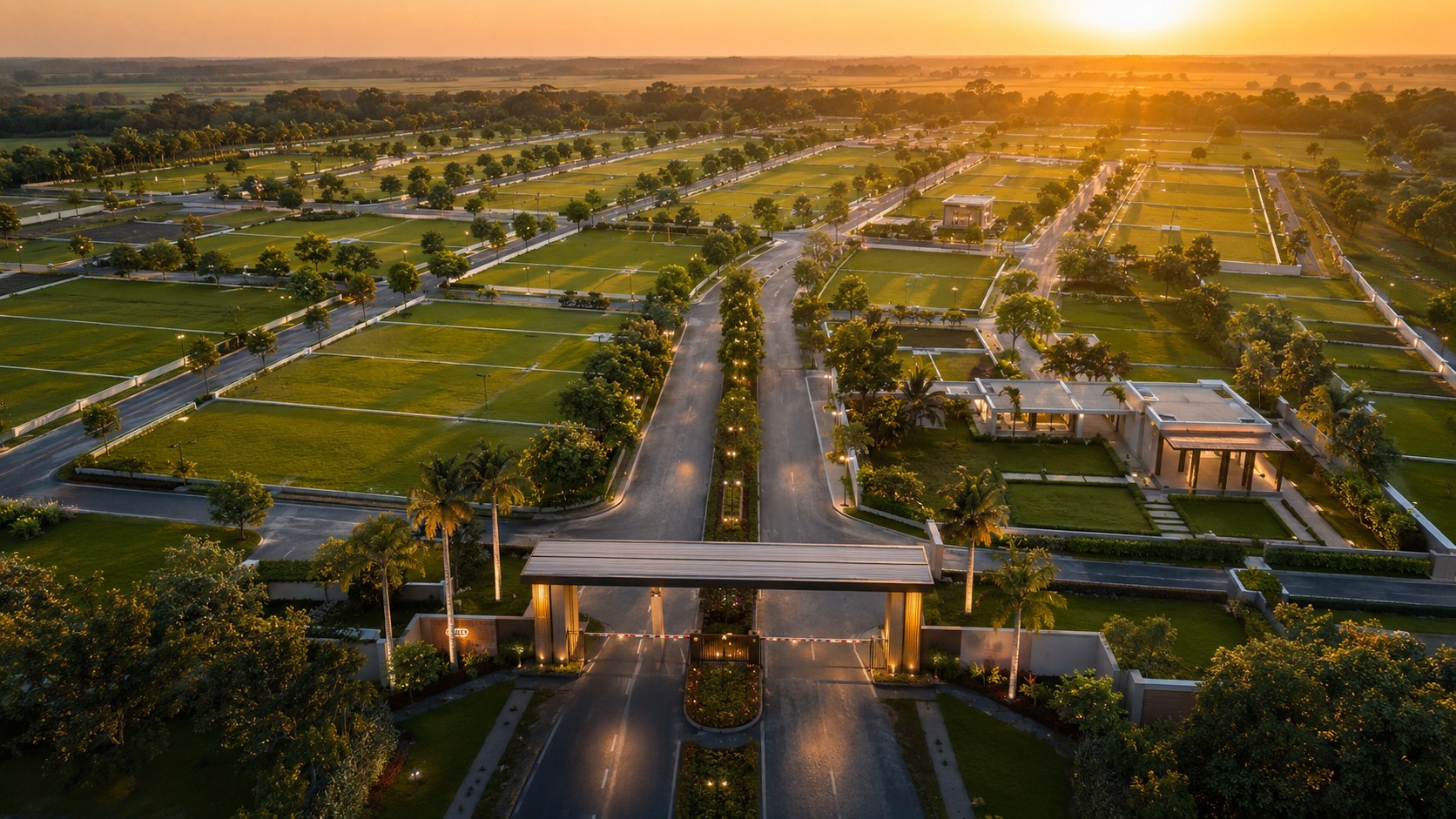 Premium gated plotted community aerial view