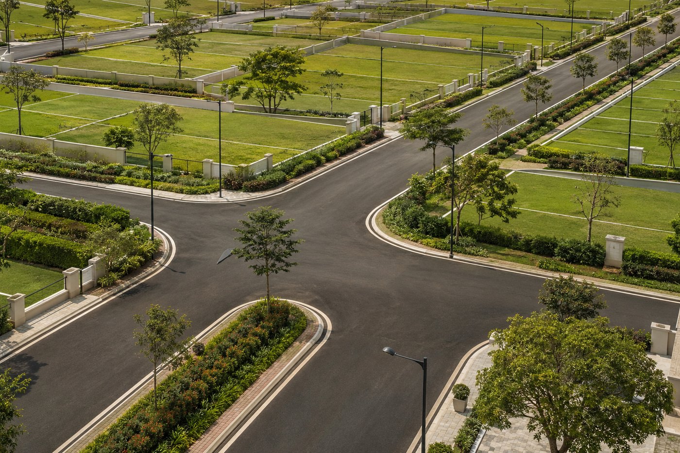 Close-up of planned roads and residential plots